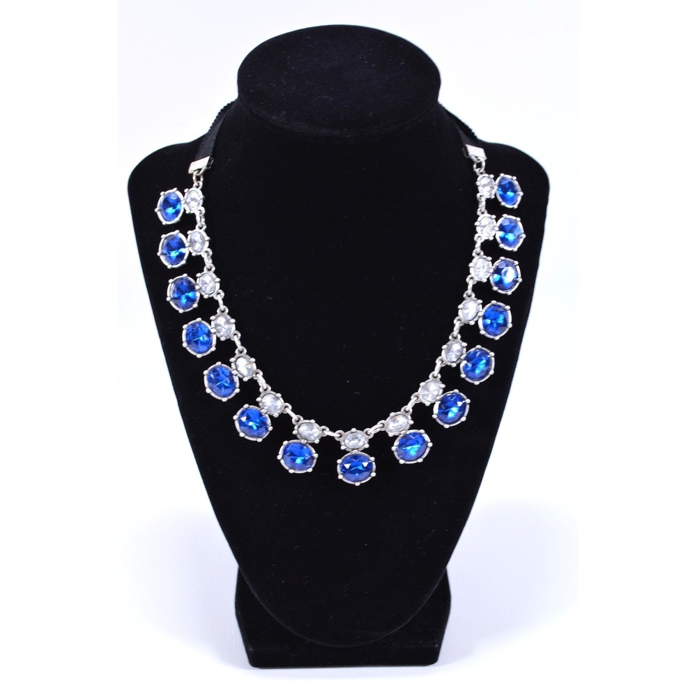Vintage Avon Silver-toned Blue & Clear Rhinestone Choker Necklace 16.5"